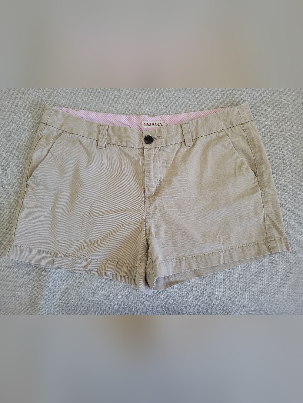​Merona Chino Shorts Sz 10 Khaki Tan Casual Summer Essentials 100% Cotton Beige